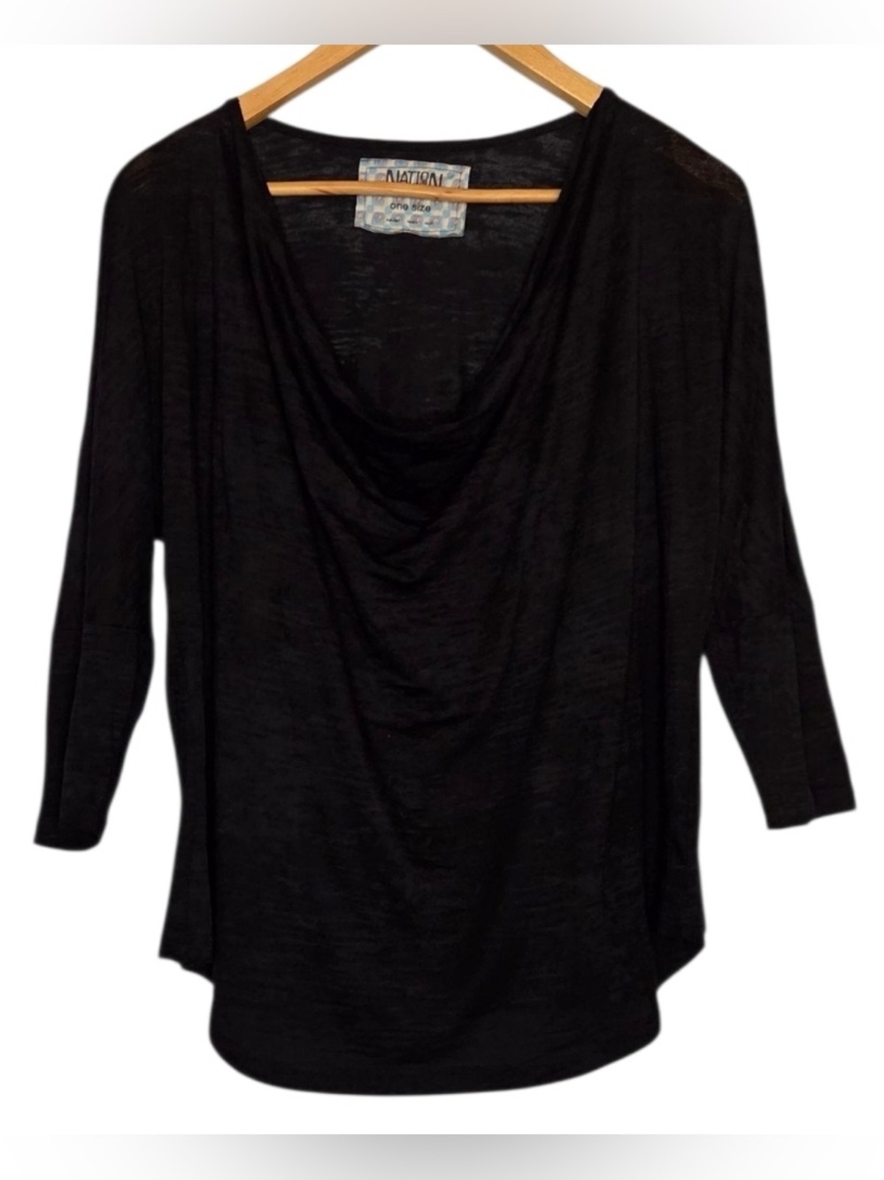 Nation LTD l Semi-Sheer 3/4 Sleeve Shirt w Draped Neck